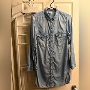 Long 3/4 &denim Women's Light jean long Button Down Shirt